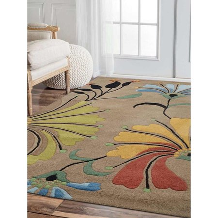 GLITZY RUGS 10 x 13 ft. Hand Tufted Wool Area Rug - Camel, Floral UBSK00219T0005A18
